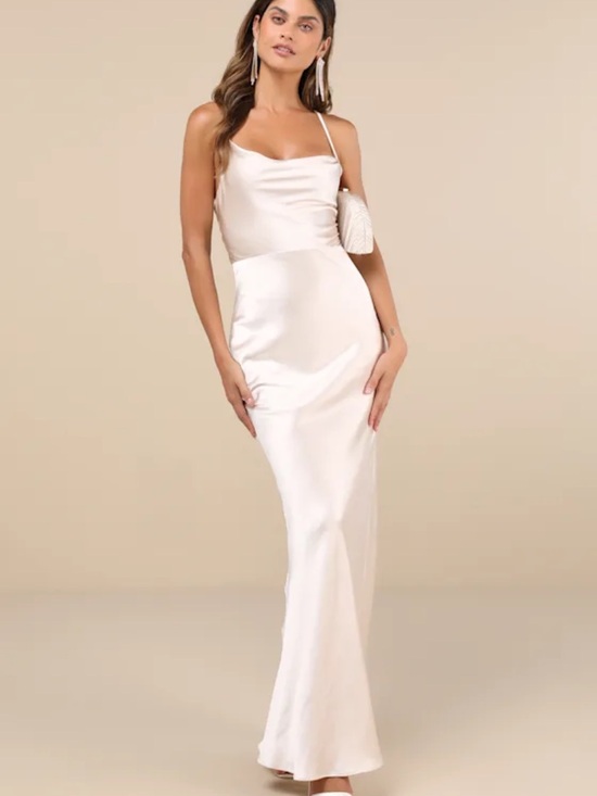 Lulus Dresses & Skirts - Lulus Inspire Romance Champagne Satin Cowl Neck Lace-Up Maxi Dress Small/ medium